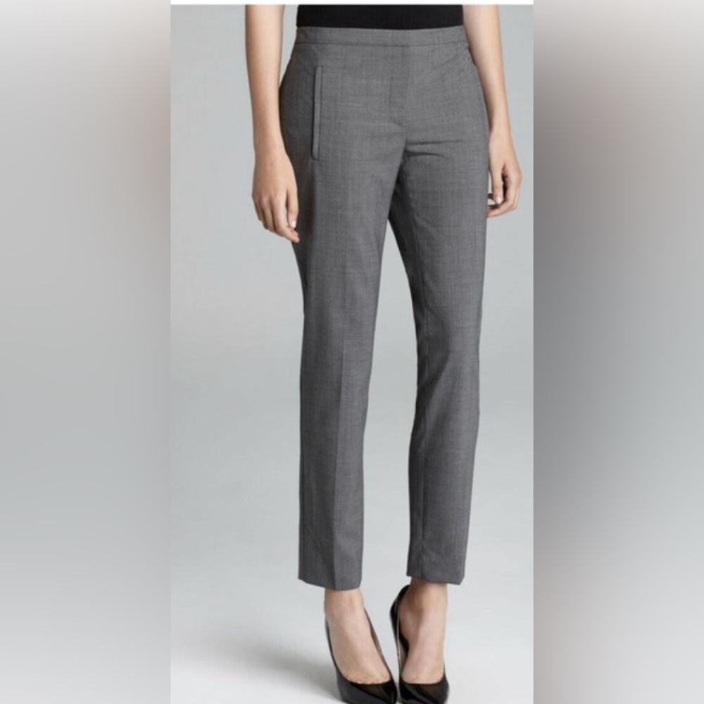 THEORY Slate FIA Gingham Plaid Check Slim Fit Stretch Wool Trousers Pants 10